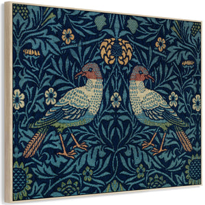 Large Blue William Morris Wall Art Framed Canvas Print of Famous Birds Design