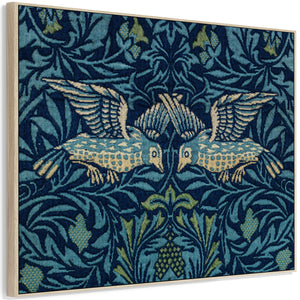 Large Blue William Morris Wall Art Framed Canvas Print of Famous Birds Tapestry Pattern