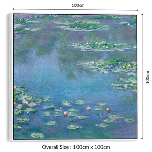 Large Claude Monet Water Lillies Nympheas Wall Art Framed Canvas Print of Famous Painting - XL 100cm x 100cm