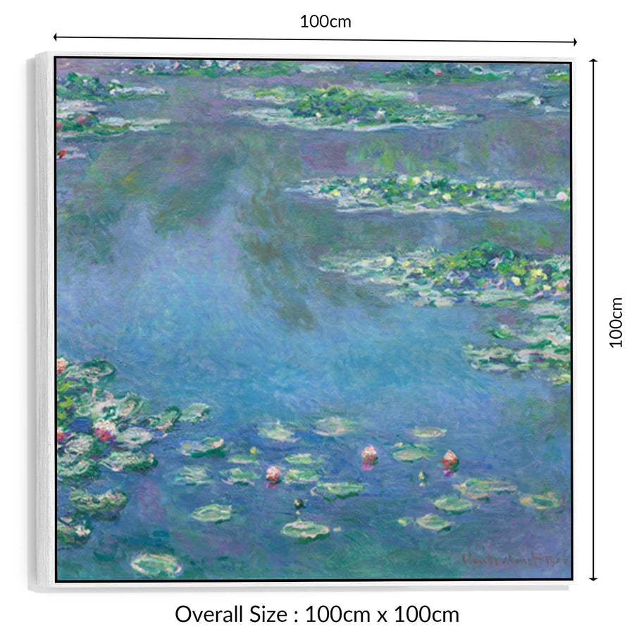 Large Claude Monet Water Lillies Nympheas Wall Art Framed Canvas Print of Famous Painting - XL 100cm x 100cm