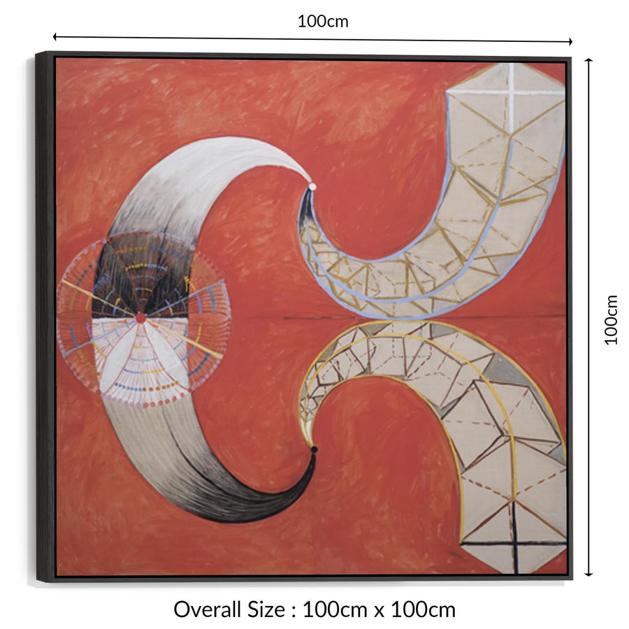 Large Hilma Klint Red Abstract Wall Art Framed Canvas Print of Famous The Swan Painting - XL 100cm x 100cm