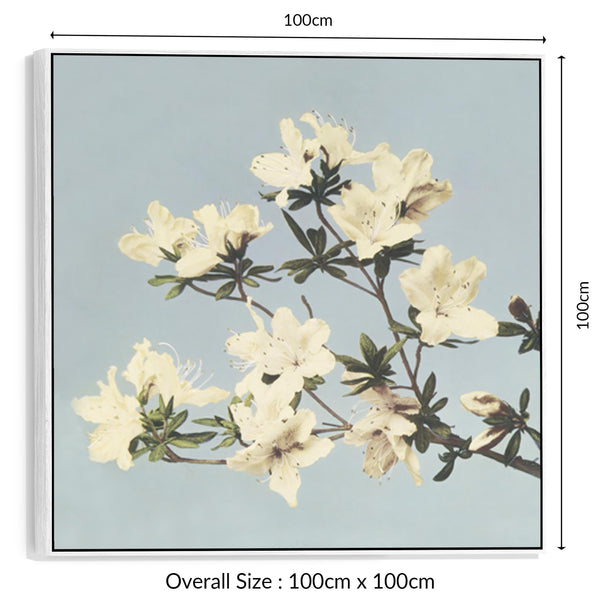 Vintage Japanese Blue Floral Wall Art Framed Canvas Print of Azaleas Flowers Painting - XL 100cm x 100cm