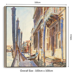 Large John Singer Sargent Wall Art Framed Canvas Print of Famous Gondola Moorings Venice Painting - 100cm x 100cm