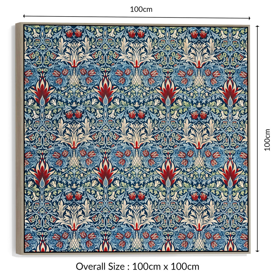 Large William Morris Wall Art Framed Canvas Print of Famous Snakeshead Pattern - 100cm x 100cm