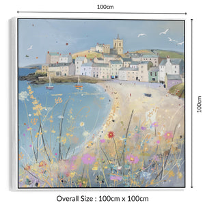 Coastal Cornwall Wall Art Framed Canvas Print of Cornish Harbour Painting - 100cm x 100cm