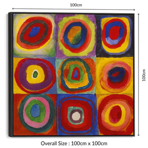 Large Abstract Wassily Kandinsky Wall Art Framed Canvas Print of Squares with Concentric Circles Painting - 100cm x 100cm