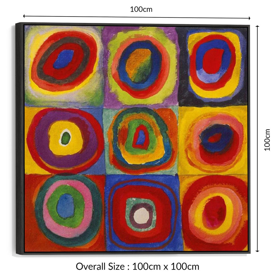 Large Abstract Wassily Kandinsky Wall Art Framed Canvas Print of Squares with Concentric Circles Painting - 100cm x 100cm