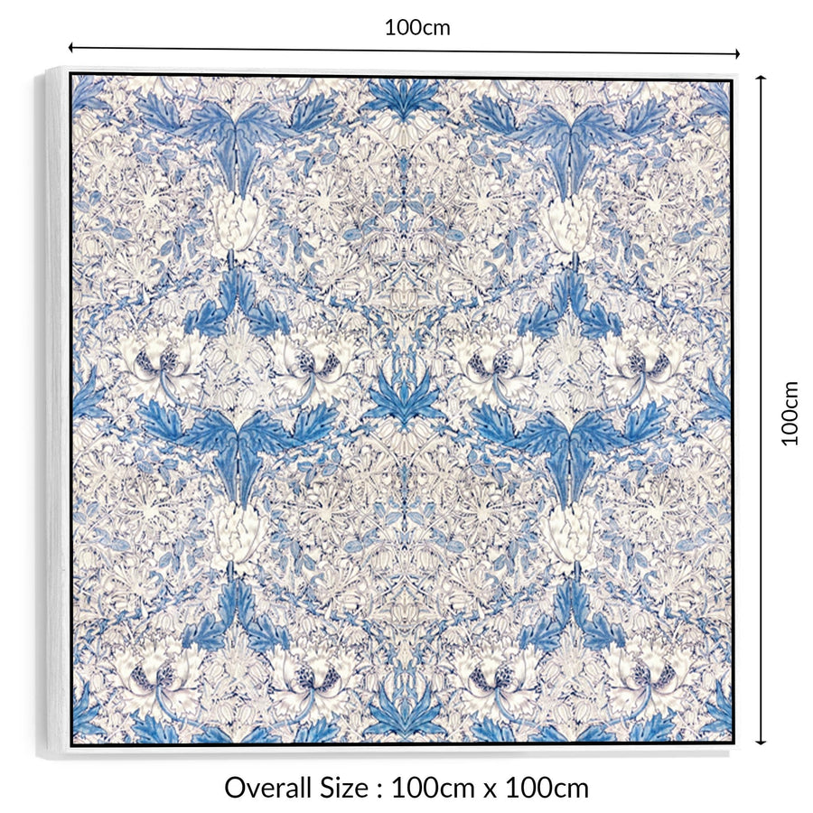 Large William Morris Wall Art Framed Canvas Print of Famous White Honeysuckle Pattern - 100cm x 100cm