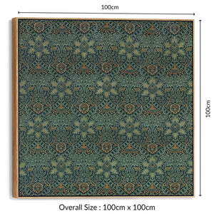 Large Green William Morris Wall Art Framed Canvas Print of Famous Ispahan Pattern - 100cm x 100cm