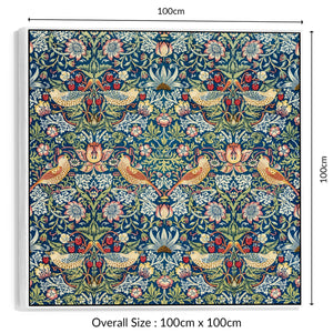 Large Colourful William Morris Wall Art Framed Canvas Print of Strawberry Thief Pattern - 100cm x 100cm