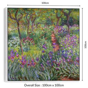 Large Colourful Claude Monet Wall Art Framed Canvas Print of Iris Garden at Giverny Painting - 100cm x 100cm