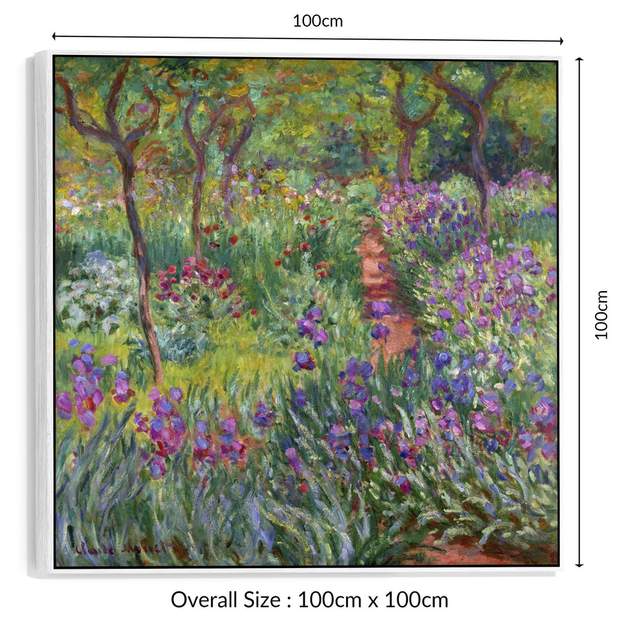 Large Colourful Claude Monet Wall Art Framed Canvas Print of Iris Garden at Giverny Painting - 100cm x 100cm