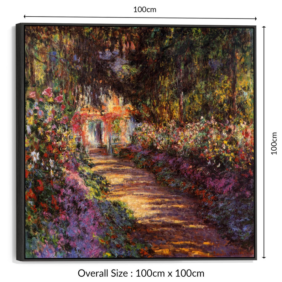 Large Colourful Claude Monet Wall Art Framed Canvas Print of Pathway Garden at Giverny Painting - 100cm x 100cm