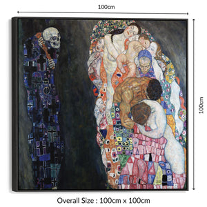 Large Colourful Gustav Klimt Wall Art Framed Canvas Print of Death and Life Painting - 100cm x 100cm