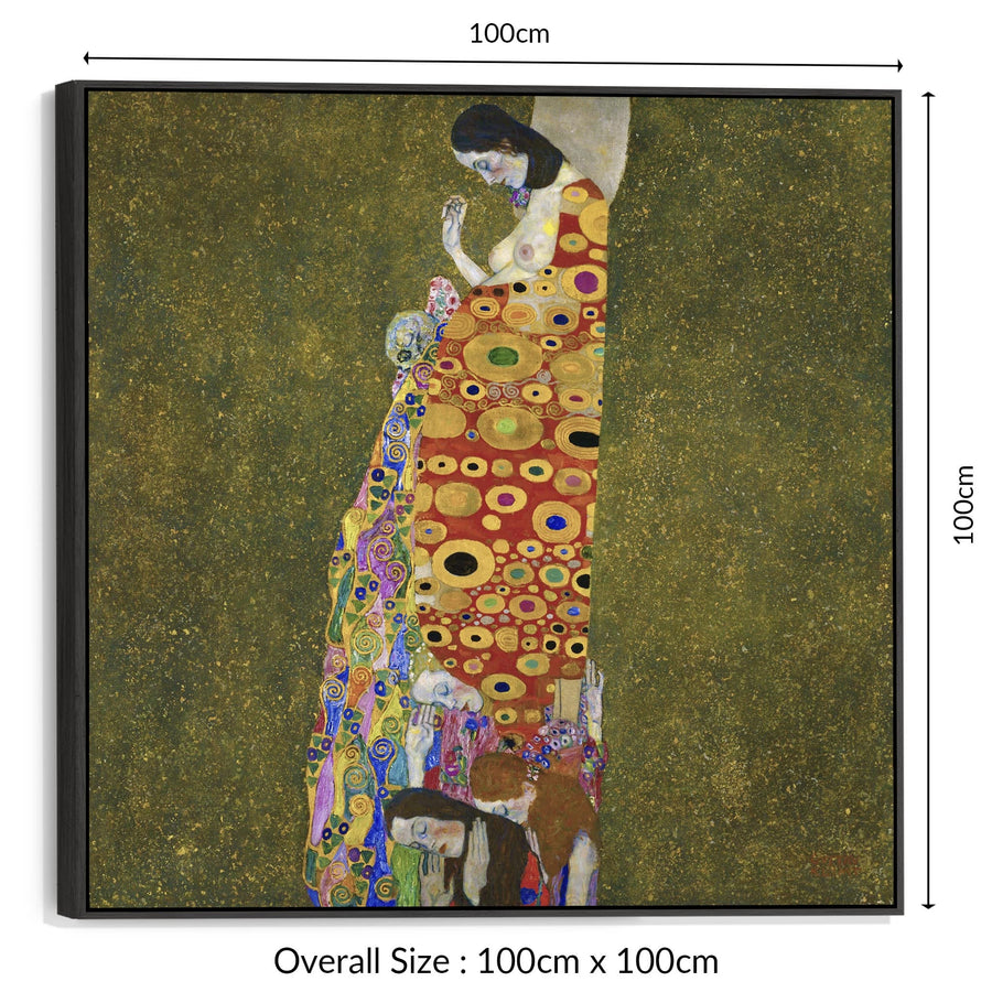 Large Colourful Gustav Klimt Wall Art Framed Canvas Print of Hope II Painting - 100cm x 100cm