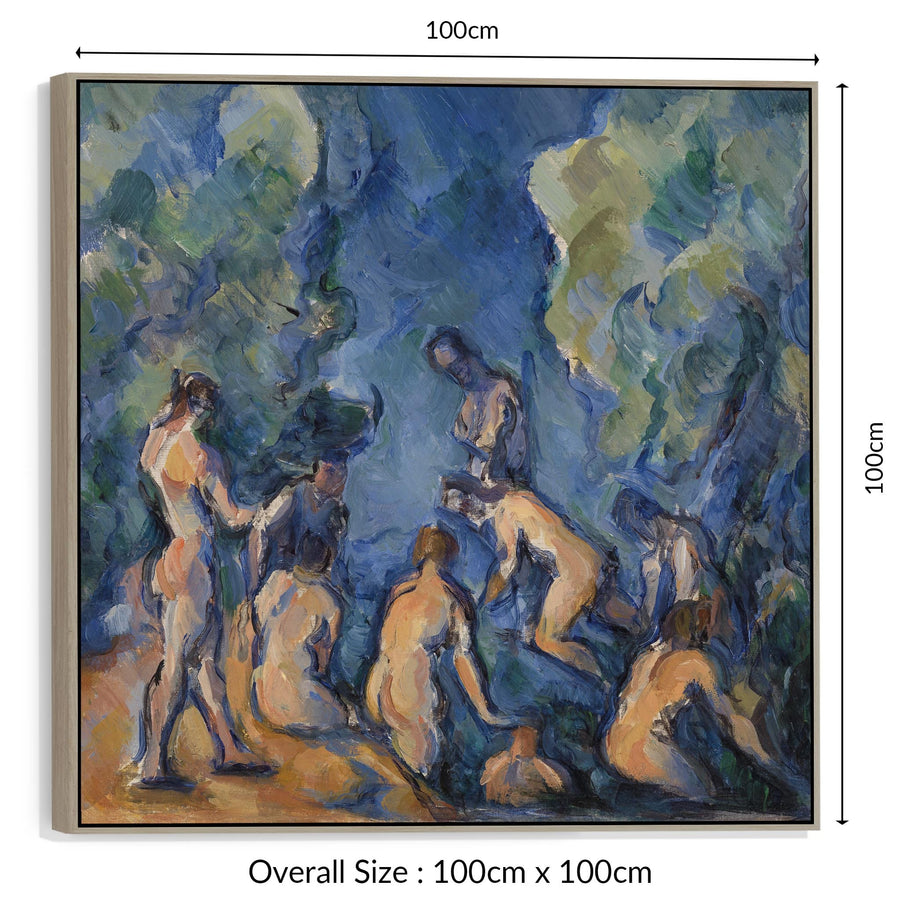 Large Blue Paul Cezanne Wall Art Framed Canvas Print of The Bathers Baigneurs Famous Painting - 100cm x 100cm