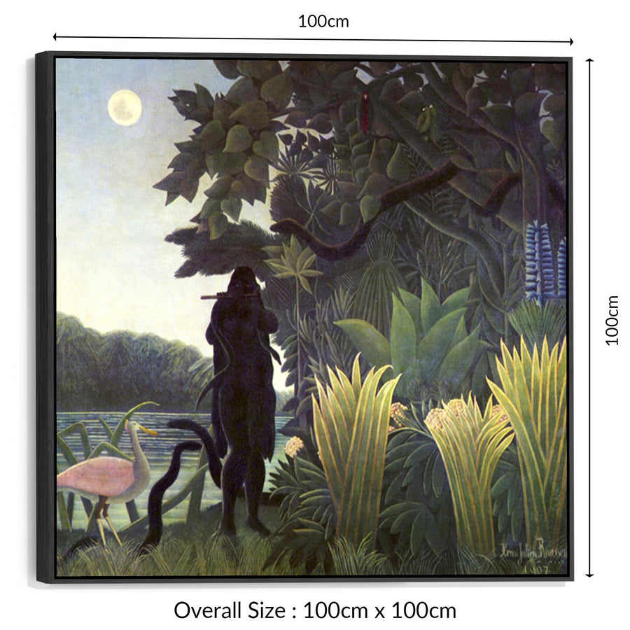 Large Henri Rousseau Wall Art Framed Canvas Print of The Snake Charmer Famous Painting - 100cm x 100cm