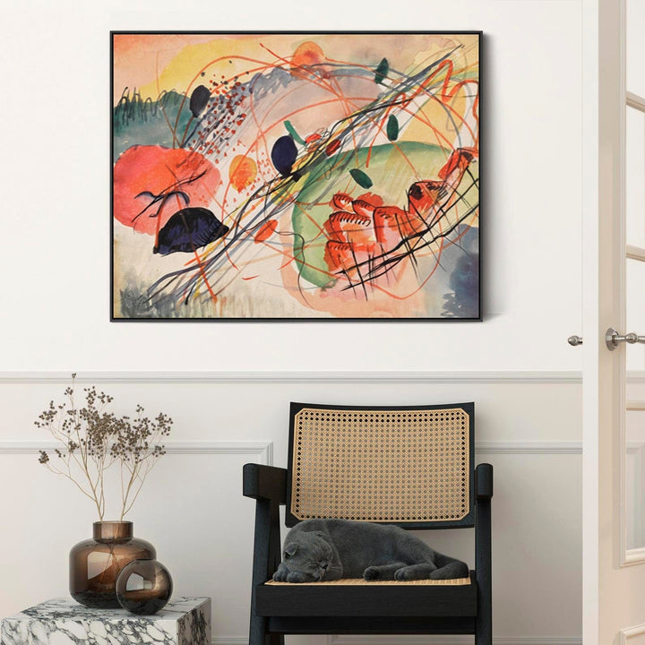 Large Multi Coloured Wassily Kandinsky Abstract Wall Art Framed Canvas Print of Watercolour no6 Painting - FFob-2309-B-L