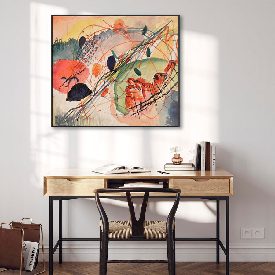 Large Multi Coloured Wassily Kandinsky Abstract Wall Art Framed Canvas Print of Watercolour no6 Painting