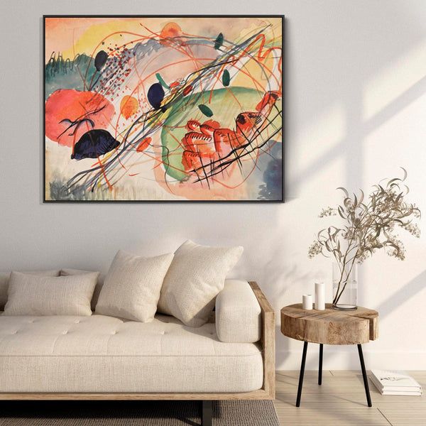 Large Multi Coloured Wassily Kandinsky Abstract Wall Art Framed Canvas Print of Watercolour no6 Painting