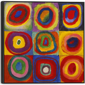 Large Abstract Wassily Kandinsky Wall Art Framed Canvas Print of Squares with Concentric Circles Painting - 100cm x 100cm