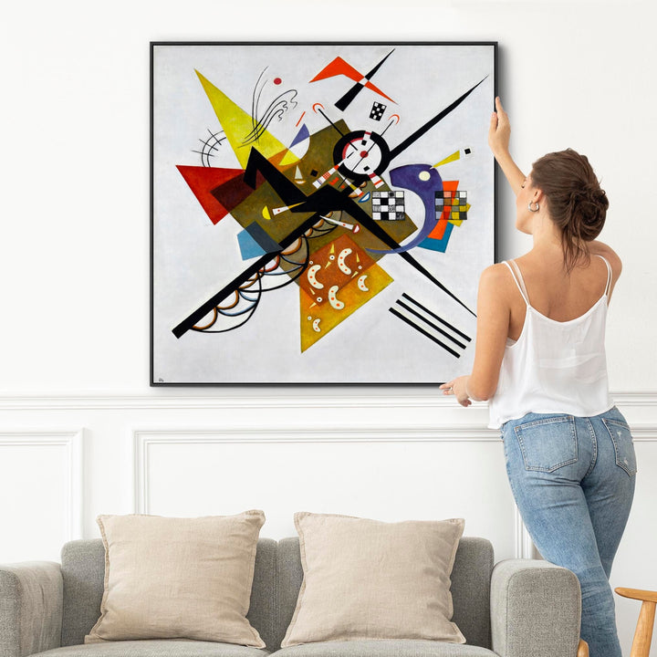 Large Multi Coloured Wassily Kandinsky Abstract Wall Art Framed Canvas Print of On White ii 2 Painting - 100cm x 100cm - FFs-2310-B-XL