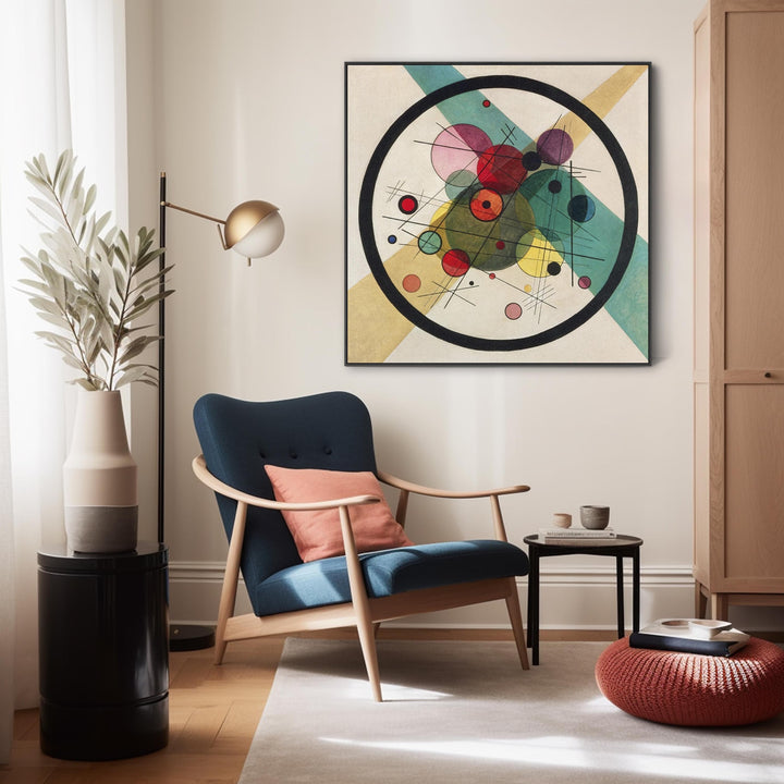 Large Abstract Kandinsky Wall Art Framed Canvas Print of Circles within a Circle Abstract Painting - 100cm x 100cm - FFs-2271-B-XL