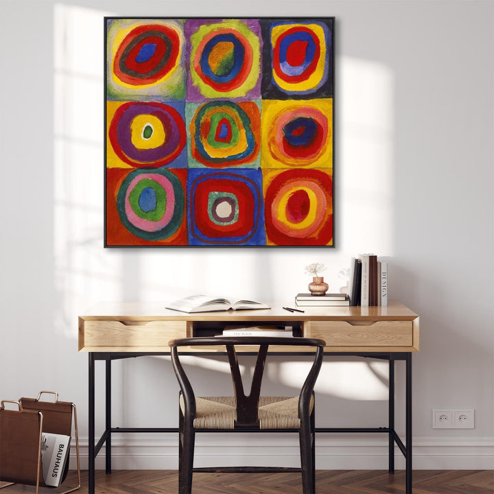 Large Abstract Wassily Kandinsky Wall Art Framed Canvas Print of Squares with Concentric Circles Painting - 100cm x 100cm - FFs-2272-B-XL