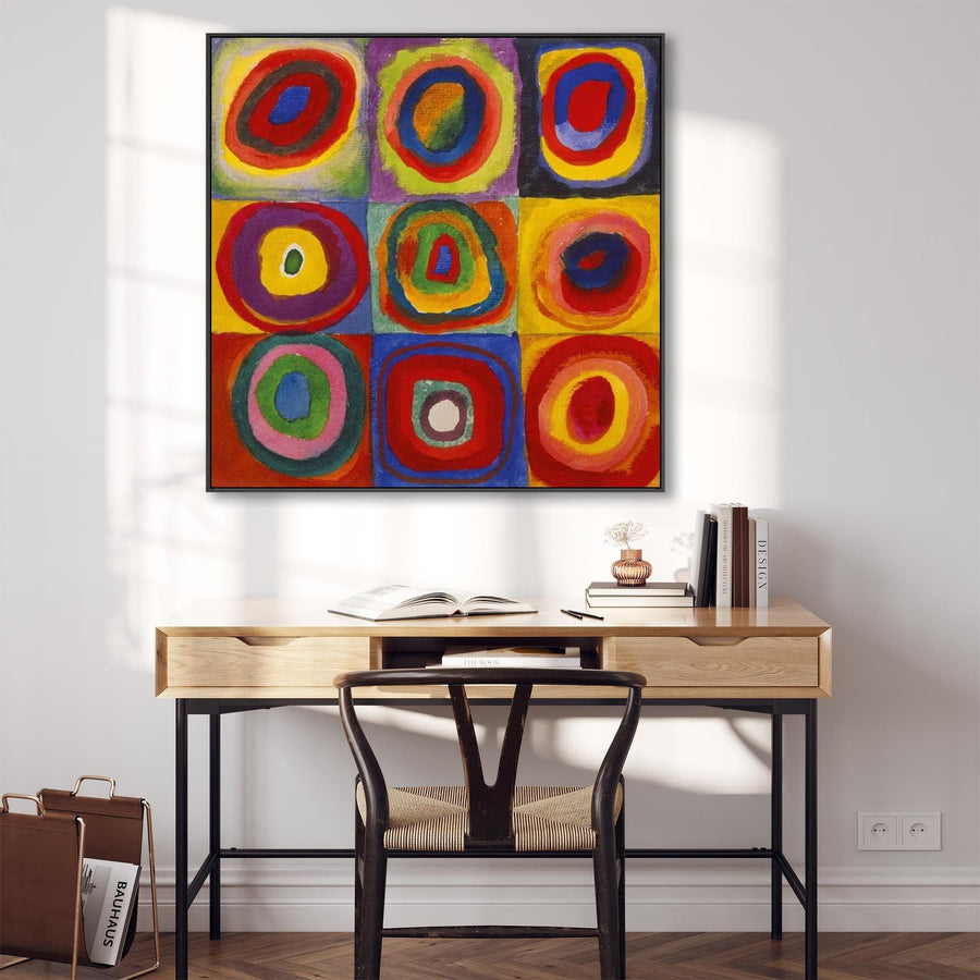 Large Abstract Wassily Kandinsky Wall Art Framed Canvas Print of Squares with Concentric Circles Painting - 100cm x 100cm