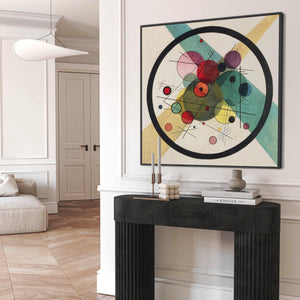 Large Abstract Kandinsky Wall Art Framed Canvas Print of Circles within a Circle Abstract Painting - 100cm x 100cm