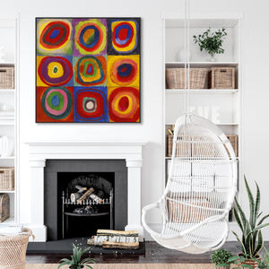 Large Abstract Wassily Kandinsky Wall Art Framed Canvas Print of Squares with Concentric Circles Painting - 100cm x 100cm