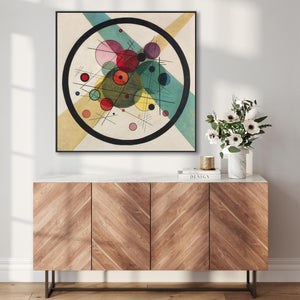 Large Abstract Kandinsky Wall Art Framed Canvas Print of Circles within a Circle Abstract Painting - 100cm x 100cm