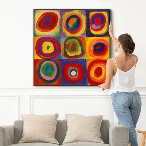 Large Abstract Wassily Kandinsky Wall Art Framed Canvas Print of Squares with Concentric Circles Painting - 100cm x 100cm