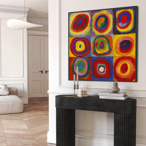 Large Abstract Wassily Kandinsky Wall Art Framed Canvas Print of Squares with Concentric Circles Painting - 100cm x 100cm