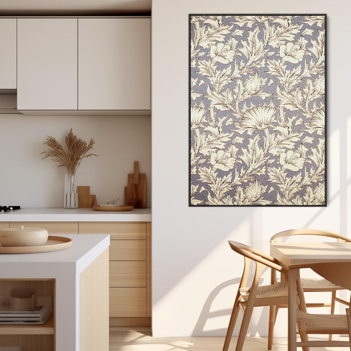 William Morris Grey White Framed Artwork Print on Canvas Floral Pattern - FFp-2652-B-L