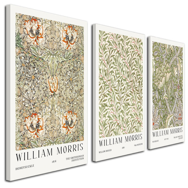William Morris - Floral Canvas Wall Art Prints - Set of 3 - Ready to Hang