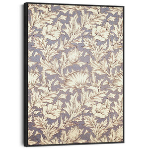 William Morris Grey White Framed Artwork Print on Canvas Floral Pattern