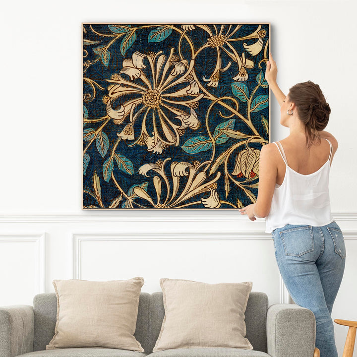 William Morris Wall Art Framed Canvas Print of Famous Honeysuckle Pattern - 100cm x 100cm - FFs-2275-N-XL