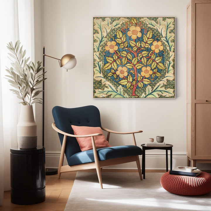 William Morris Wall Art Framed Canvas Print of Rose Wreath Pattern - 100cm x 100cm - FFs-2279-N-XL