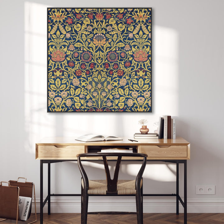 Large Colourful William Morris Wall Art Framed Canvas Print of Violet and Columbine Pattern - 100cm x 100cm - FFs-2281-B-XL