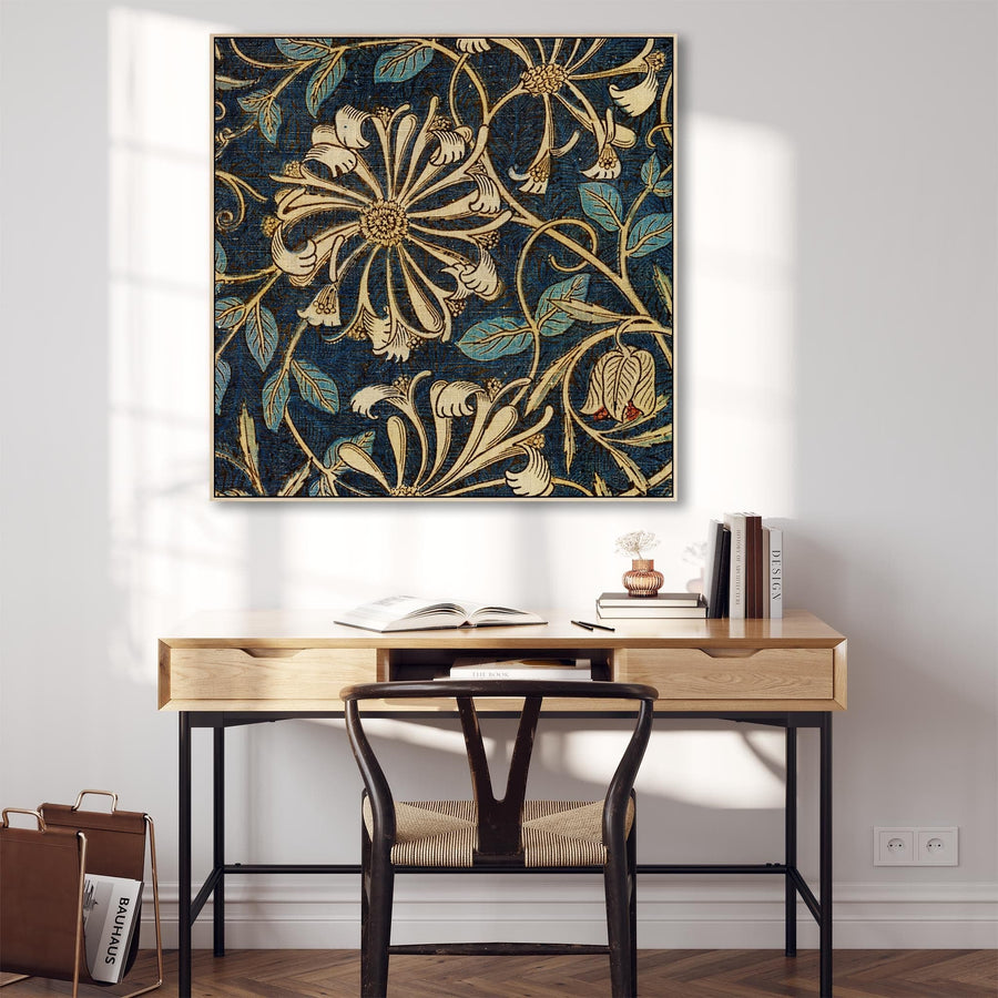 William Morris Wall Art Framed Canvas Print of Famous Honeysuckle Pattern - 100cm x 100cm