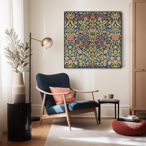 Large Colourful William Morris Wall Art Framed Canvas Print of Violet and Columbine Pattern - 100cm x 100cm