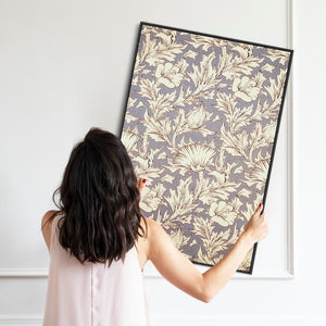 William Morris Grey White Framed Artwork Print on Canvas Floral Pattern