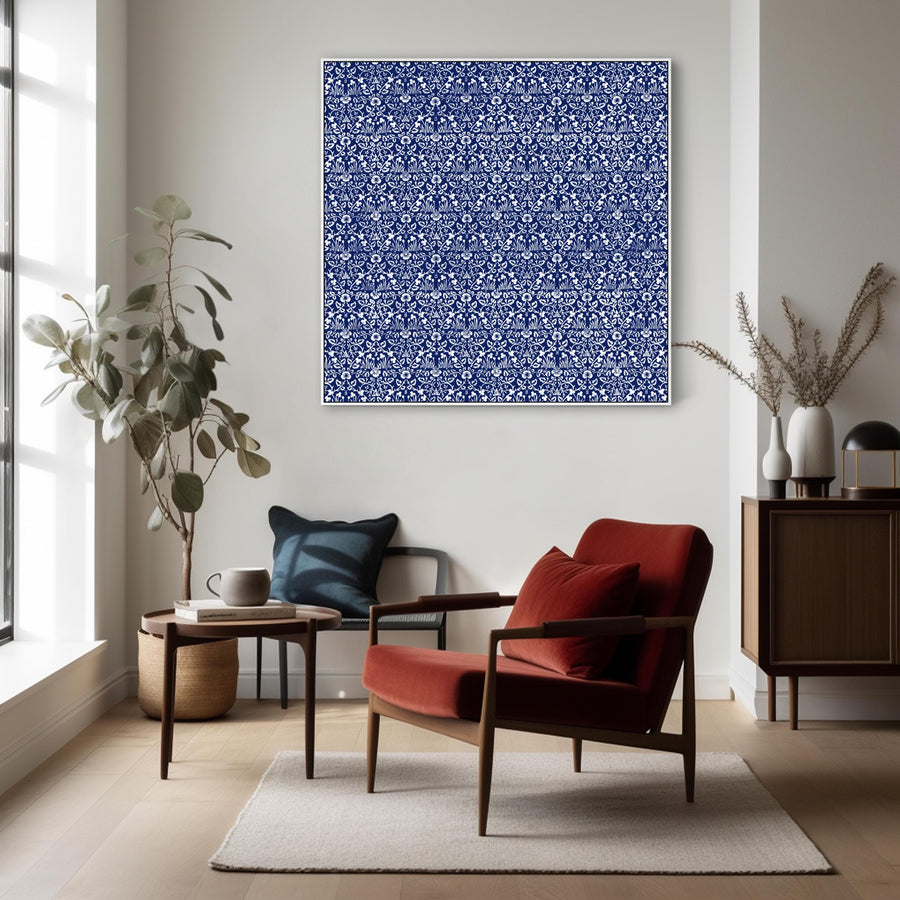 Large Blue William Morris Wall Art Framed Canvas Print of Eyebright Pattern - 100cm x 100cm