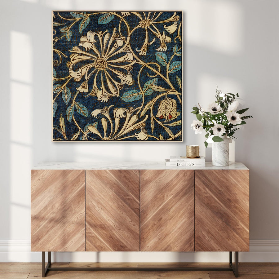 William Morris Wall Art Framed Canvas Print of Famous Honeysuckle Pattern - 100cm x 100cm