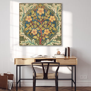 William Morris Wall Art Framed Canvas Print of Rose Wreath Pattern - 100cm x 100cm