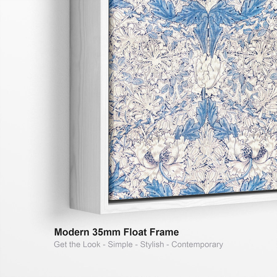 Large William Morris Wall Art Framed Canvas Print of Famous White Honeysuckle Pattern - 100cm x 100cm