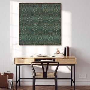 Large Green William Morris Wall Art Framed Canvas Print of Famous Ispahan Pattern - 100cm x 100cm