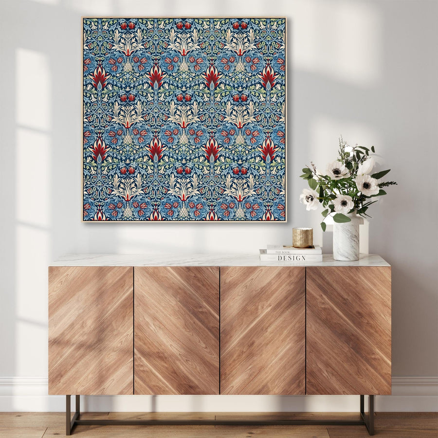 Large William Morris Wall Art Framed Canvas Print of Famous Snakeshead Pattern - 100cm x 100cm