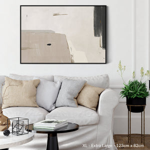 Large Neutral Abstract Canvas Wall Art - Framed Beige Black Artwork